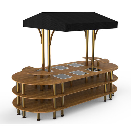 Mogogo - Modular 130" x 59" x 96" Bamboo / Brushed Brass Warming Induction Market Station W/ Canopy - MGCMLD03BBBF