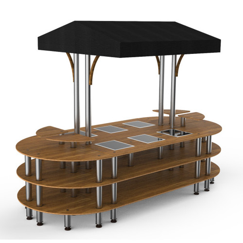 Mogogo - Modular 130" x 59" x 96" Bamboo / Brushed Stainless Steel Warming Induction Market Station W/ Canopy - MGCMLD03BSBF