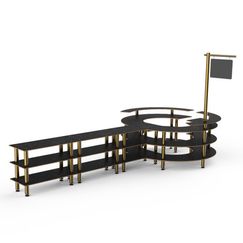 Mogogo - Modular 204.5" x 98" x 100" Black Marble / Brushed Brass DIY Station W/ Sign - MGCMSA02MBXF