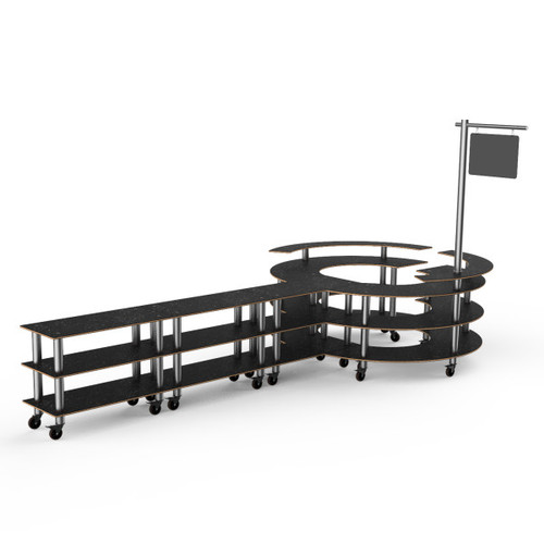 Mogogo - Modular 204.5" x 98" x 100" Black Marble / Brushed Stainless Steel DIY Station W/ Sign & Casters - MGCMSA02MSXW