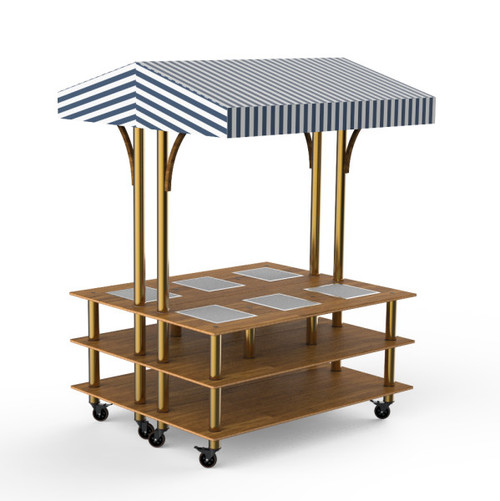 Mogogo - Modular 71" x 67" x 95.5" Bamboo / Brushed Brass Square Market Warming Station W/ Canopy & Casters - MGCMLD15BBWW
