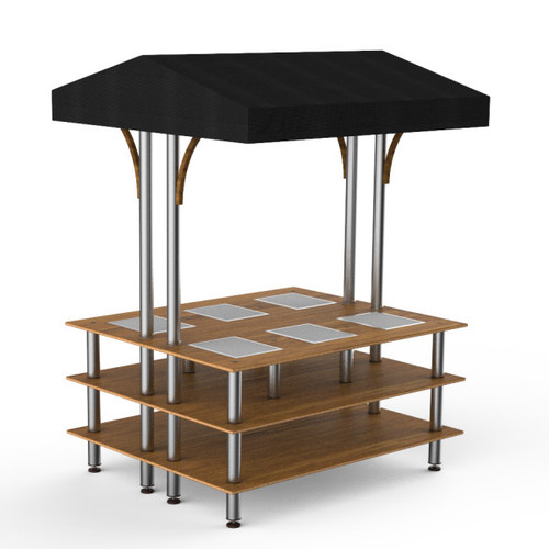 Mogogo - Modular 71" x 67" x 95.5" Bamboo / Brushed Stainless Steel Square Market Warming Station W/ Canopy - MGCMLD15BSBF
