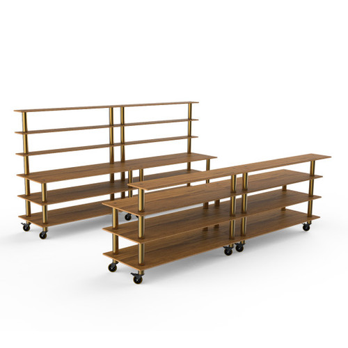 Mogogo - Modular 142" x 46" x 71" Bamboo / Brushed Brass Double Bar Station W/ Casters - MGCMLC11BBXW