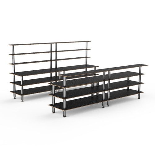 Mogogo - Modular 142" x 46" x 71" Black Marble / Brushed Stainless Steel Double Bar Station - MGCMLC11MSXF