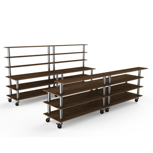 Mogogo - Modular 142" x 46" x 71" Mango Wood / Brushed Stainless Steel Double Bar Station W/ Casters - MGCMLC11WSXW