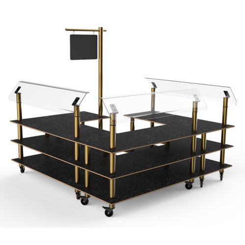 Mogogo - Modular 100.5" x 94.5" Black Marble / Brushed Brass Self-Service Salad Station W/ Casters - MGCMLB06MBXW