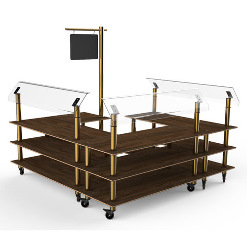 Mogogo - Modular 100.5" x 94.5" Mango Wood / Brushed Brass Self-Service Salad Station W/ Casters - MGCMLB06WBXW
