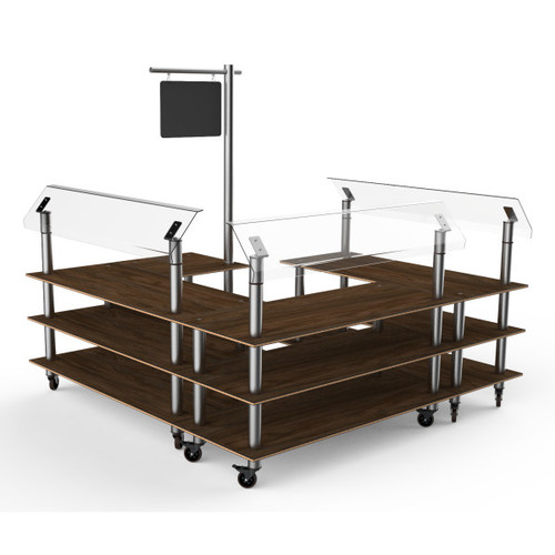 Mogogo - Modular 100.5" x 94.5" Mango Wood / Brushed Stainless Steel Self-Service Salad Station W/ Casters - MGCMLB06WSXW