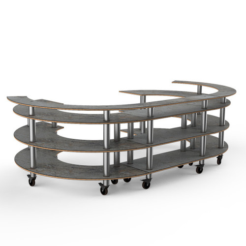 Mogogo - Modular 134.4" x 84" x 41" Grey Slate / Brushed Stainless Steel Open C Serving Station W/ Casters - MGCMSA01GSXW