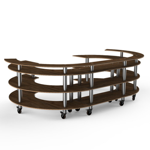 Mogogo - Modular 134.4" x 84" x 41" Mango Wood / Brushed Stainless Steel Open C Serving Station W/ Casters - MGCMSA01WSXW