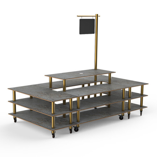 Mogogo - Modular 130" x 71" x 106" Grey Slate / Brushed Brass Market Square W/ Casters & Sign - MGCMLB07GBXW