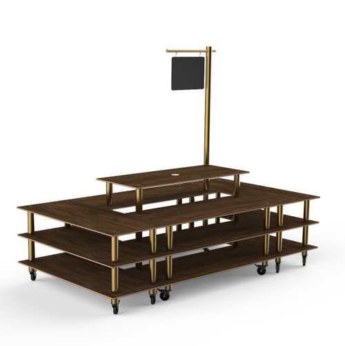 Mogogo - Modular 130" x 71" x 106" Mango Wood / Brushed Brass Market Square W/ Casters & Sign - MGCMLB07WBXW