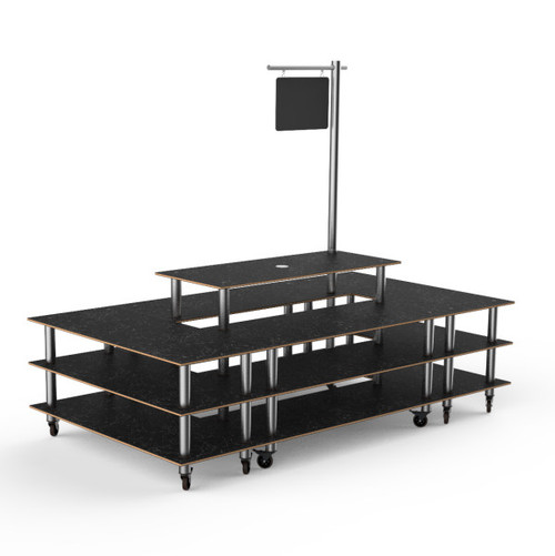 Mogogo - Modular 130" x 71" x 106" Black Marble / Brushed Stainless Steel Market Square W/ Casters & Sign - MGCMLB07MSXW