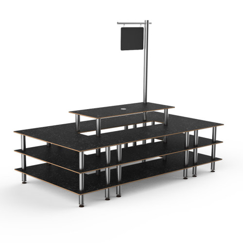 Mogogo - Modular 130" x 71" x 106" Black Marble / Brushed Stainless Steel Market Square W/ Sign - MGCMLB07MSXF