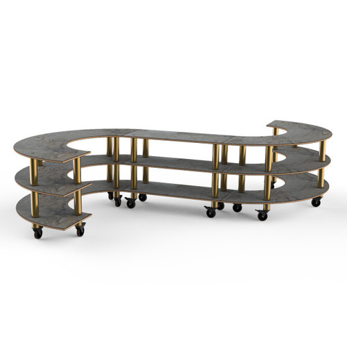 Mogogo - Modular 141" x 129" x 35" Grey Slate / Brushed Brass Medium S Buffet Station W/ Casters - MGCMSB02GBXW