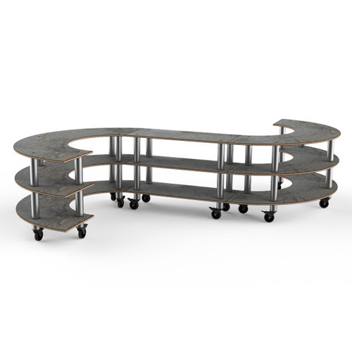Mogogo - Modular 141" x 129" x 35" Grey Slate / Brushed Stainless Steel Medium S Buffet Station W/ Casters - MGCMSB02GSXW