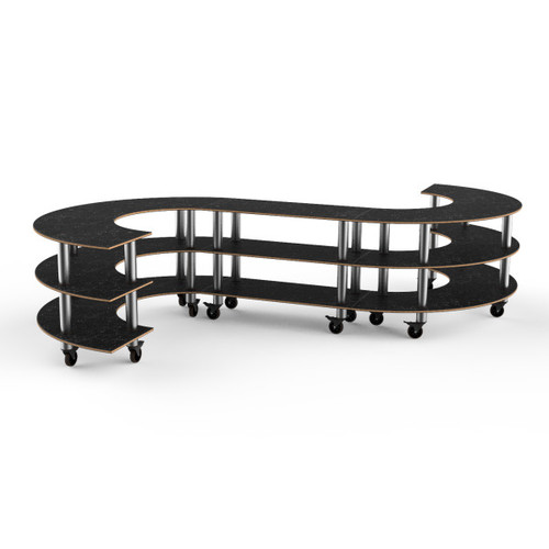 Mogogo - Modular 141" x 129" x 35" Black Marble / Brushed Stainless Steel Medium S Buffet Station W/ Casters - MGCMSB02MSXW