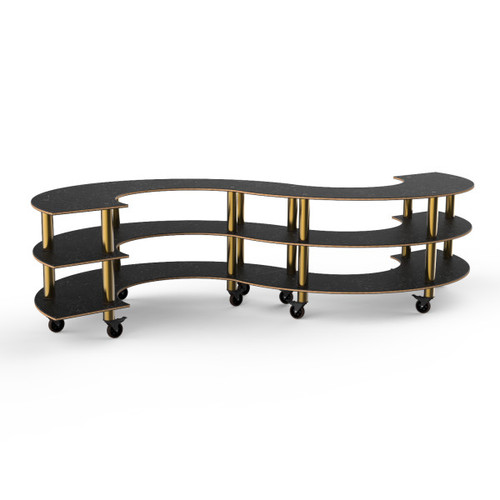 Mogogo - Modular 141" x 76" x 35" Black Marble / Brushed Brass Small S Buffet Station W/ Casters - MGCMSB03MBXW