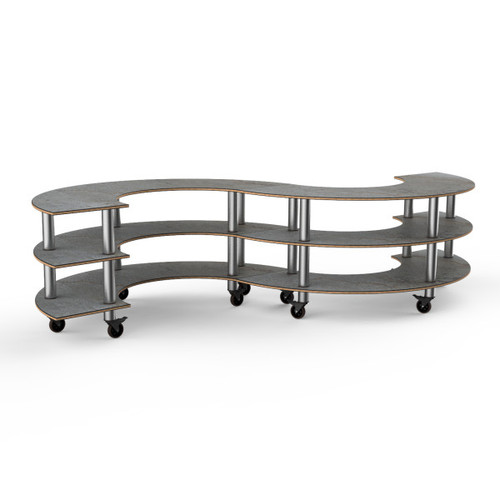 Mogogo - Modular 141" x 76" x 35" Grey Slate / Brushed Stainless Steel Small S Buffet Station W/ Casters - MGCMSB03GSXW