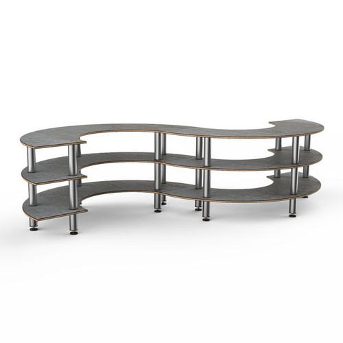 Mogogo - Modular 141" x 76" x 35" Grey Slate / Brushed Stainless Steel Small S Buffet Station - MGCMSB03GSXF