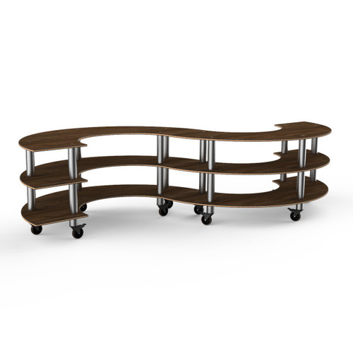 Mogogo - Modular 141" x 76" x 35" Mango Wood / Brushed Stainless Steel Small S Buffet Station W/ Casters - MGCMSB03WSXW