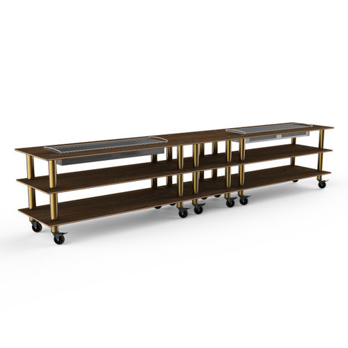 Mogogo - Modular 171" x 29.5" x 36.5" Mango Wood / Brushed Brass Double Heat Buffet Table W/ Casters - MGCMLD04WBXW