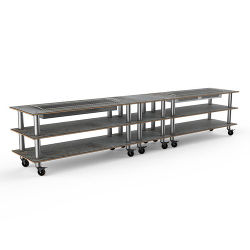 Mogogo - Modular 171" x 29.5" x 36.5" Grey Slate / Brushed Stainless Steel Double Heat Buffet Table W/ Casters - MGCMLD04GSXW