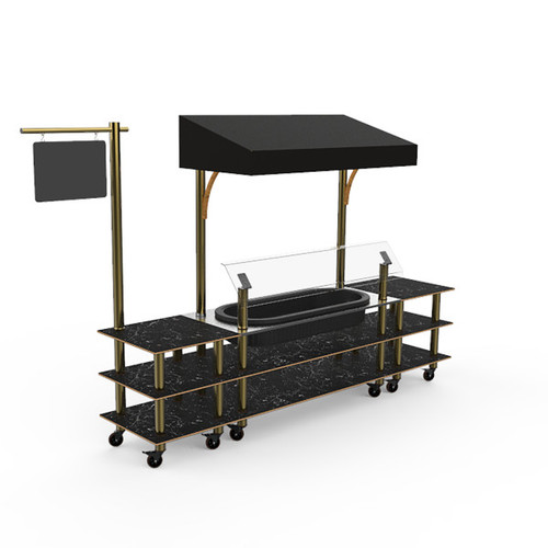 Mogogo - Modular 130" x 33.5" x 95.5" Black Marble / Brushed Brass Classic Cooling Station W/ Canopy & Casters - MGCMLA01MBBW