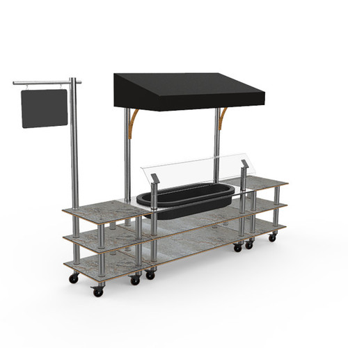 Mogogo - Modular 130" x 33.5" x 95.5" Grey Slate / Brushed Stainless Steel Classic Cooling Station W/ Canopy & Casters - MGCMLA01GSBW