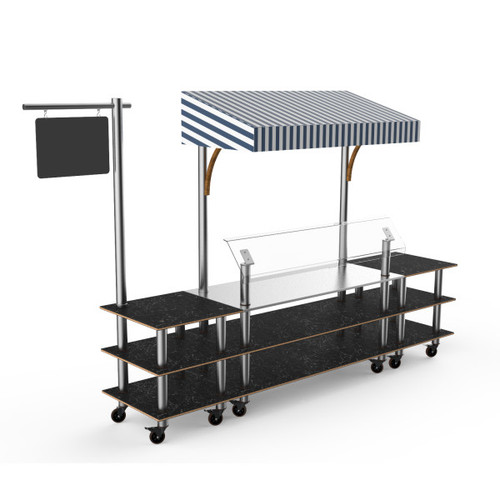 Mogogo - Modular 130" x 33" x 95" Black Marble / Brushed Stainless Steel Classic Canopy Station W/ Casters - MGCMLA04MSWW