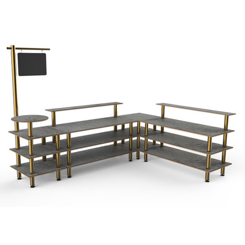 Mogogo - Modular 130" x 100" x 95.5" Grey Slate / Brushed Brass Breakfast Corner Station - MGCMLB14GBXF