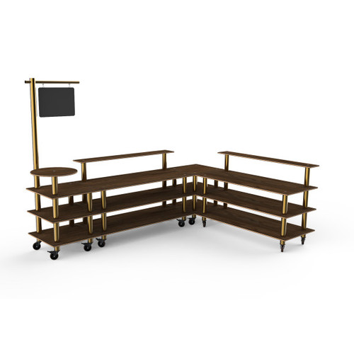 Mogogo - Modular 130" x 100" x 95.5" Mango Wood / Brushed Brass Breakfast Corner Station W/ Casters - MGCMLB14WBXW