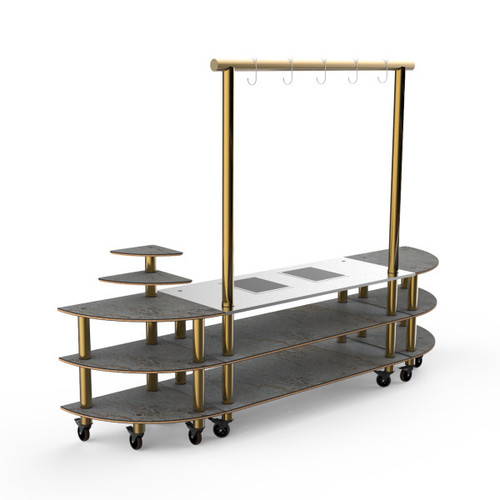 Mogogo - Modular 130" x 29.5" x 96" Grey Slate / Brushed Brass Streamline Arch Induction Station W/ Casters - MGCMLD05GBXW
