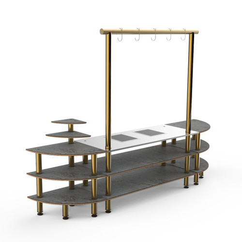 Mogogo - Modular 130" x 29.5" x 96" Grey Slate / Brushed Brass Streamline Arch Induction Station - MGCMLD05GBXF