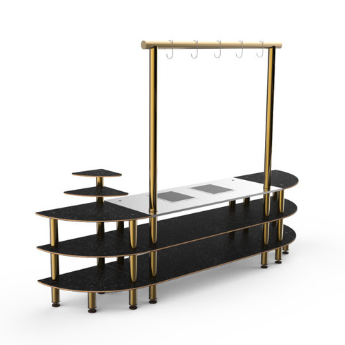Mogogo - Modular 130" x 29.5" x 96" Black Marble / Brushed Brass Streamline Arch Induction Station - MGCMLD05MBXF