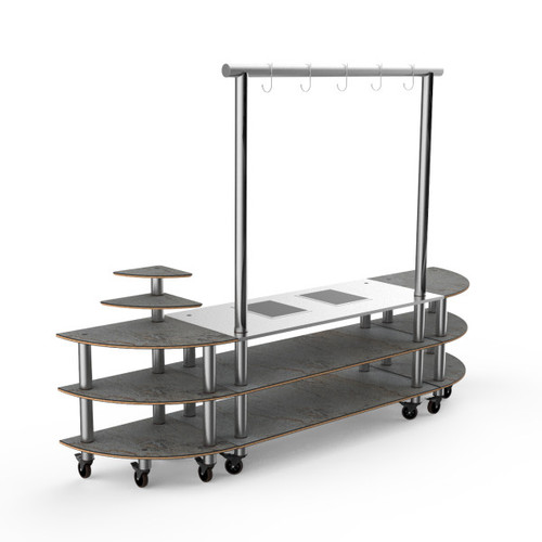 Mogogo - Modular 130" x 29.5" x 96" Grey Slate / Brushed Stainless Steel Streamline Arch Induction Station W/ Casters - MGCMLD05GSXW