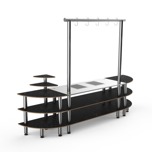 Mogogo - Modular 130" x 29.5" x 96" Black Marble / Brushed Stainless Steel Streamline Arch Induction Station - MGCMLD05MSXF