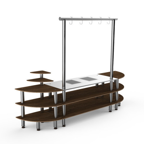 Mogogo - Modular 130" x 29.5" x 96" Mango Wood / Brushed Stainless Steel Streamline Arch Induction Station - MGCMLD05WSXF
