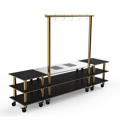 Mogogo - Modular 130" x 29.5" x 95.5" Black Marble / Brushed Brass Large Arch Induction Station W/ Casters - MGCMLD02MBXW