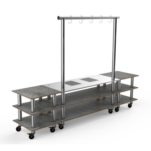 Mogogo - Modular 130" x 29.5" x 95.5" Grey Slate / Brushed Stainless Steel Large Arch Induction Station W/ Casters - MGCMLD02GSXW