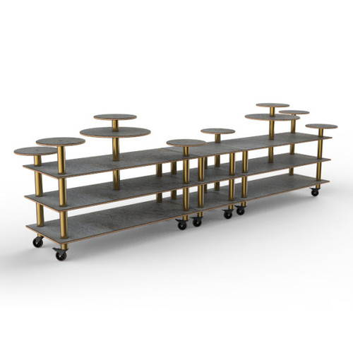 Mogogo - Modular 180.5" x 29.5" x 54" Grey Slate / Brushed Brass Multi Height Display Station W/ Casters - MGCMLB08GBXW