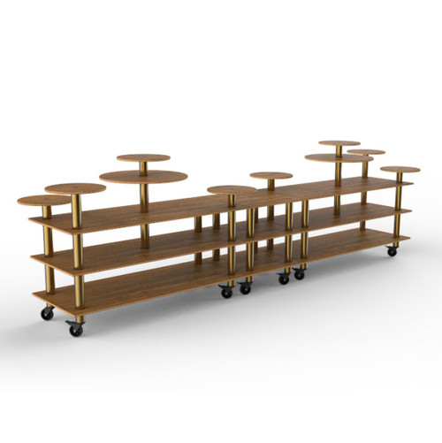 Mogogo - Modular 180.5" x 29.5" x 54" Bamboo / Brushed Brass Multi Height Display Station W/ Casters - MGCMLB08BBXW