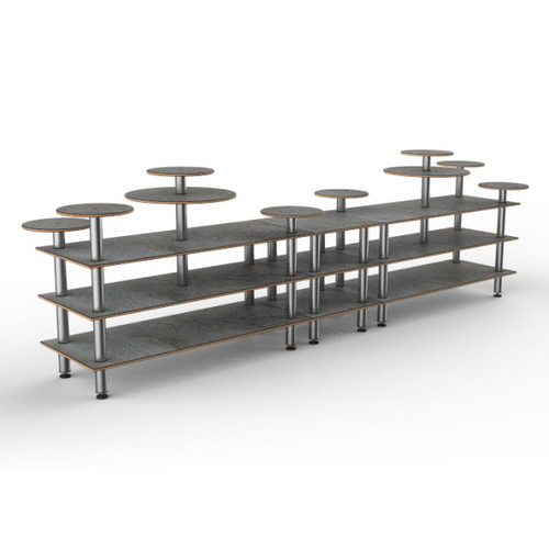 Mogogo - Modular 180.5" x 29.5" x 54" Grey Slate / Brushed Stainless Steel Multi Height Display Station - MGCMLB08GSXF