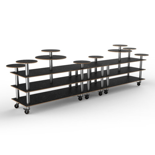 Mogogo - Modular 180.5" x 29.5" x 54" Black Marble / Brushed Stainless Steel Multi Height Display Station W/ Casters - MGCMLB08MSXW