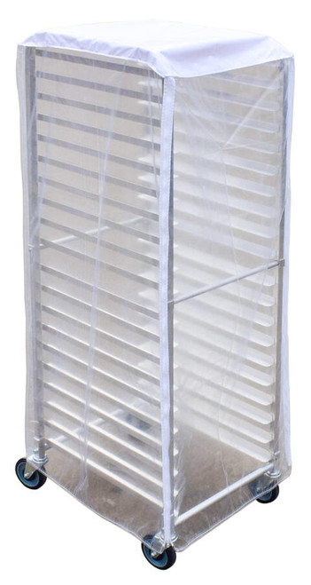 Omcan - 24" x 28" x 62" PVC-Nylon Pan Rack Cover w/ Transparent Sides, White Top & Three Zippers- 47736