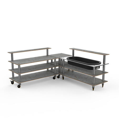 Mogogo - Modular 100.5" x 100.5" x 47.5" Grey Slate / Brushed Stainless Steel Cooling Corner Station W/ Casters - MGCMLB01GSXW