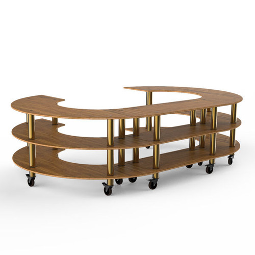 Mogogo - Modular 129" x 81.5" x 35" Bamboo / Brushed Brass Kidney Shape Stadium Station W/ Casters - MGCMSA06BBXW