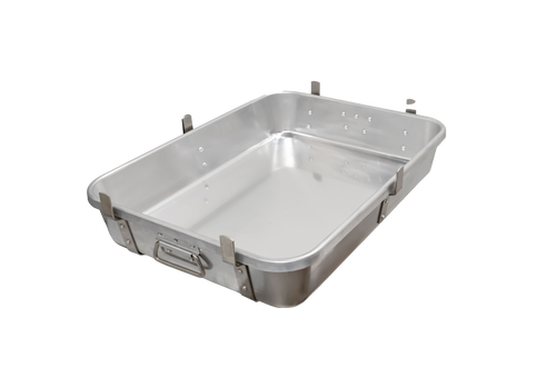 Omcan - 24" x 18" x 4" Heavy-Duty Aluminum Double Roaster Pan w/ Straps, Handles & Lugs - 81207