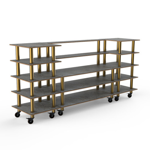 Mogogo - Modular 130" x 29.5" x 60.5" Grey Slate / Brushed Brass Bread & Pastry Station W/ Casters - MGCMLB04GBXW