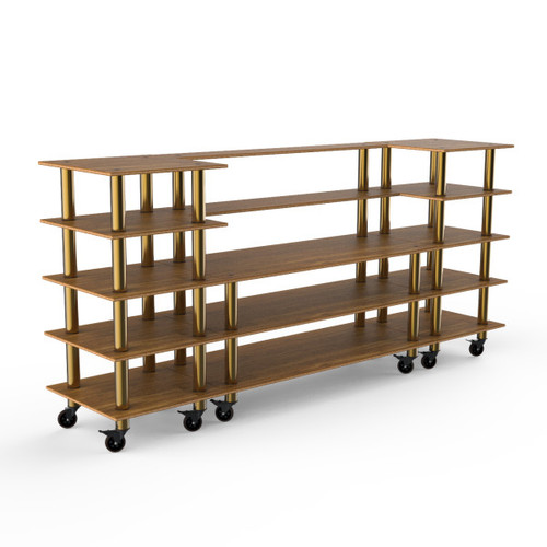 Mogogo - Modular 130" x 29.5" x 60.5" Bamboo / Brushed Brass Bread & Pastry Station W/ Casters - MGCMLB04BBXW